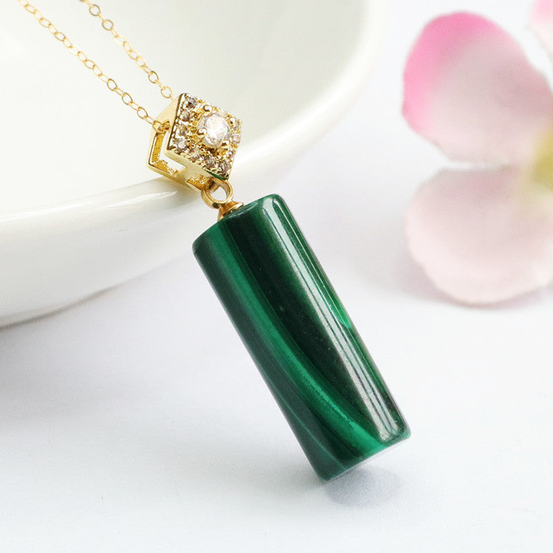 Natural malachite cylindrical pendant Passepartout necklace jewelry CB2042404 