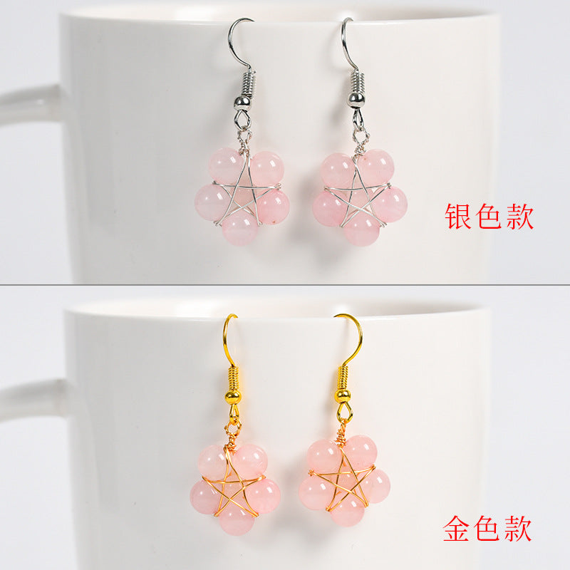 Natural crystal raw stone round beads flower jade earrings hand-wound hot-selling jewelry 