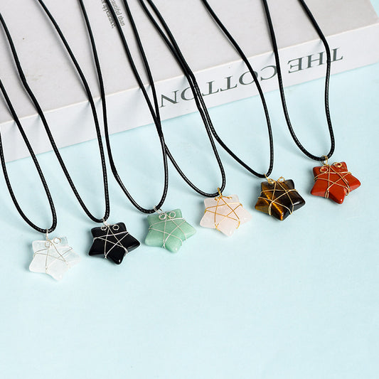 Natural crystal raw stone mini star five-pointed star jade pendant hand-wound hot-selling jewelry 