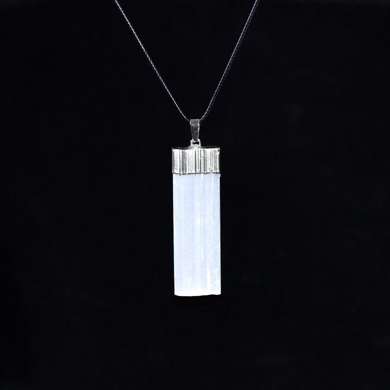 Natural gypsum strip electroplating pendant large quantity spot natural crystal raw stone handmade diy pendant necklace 