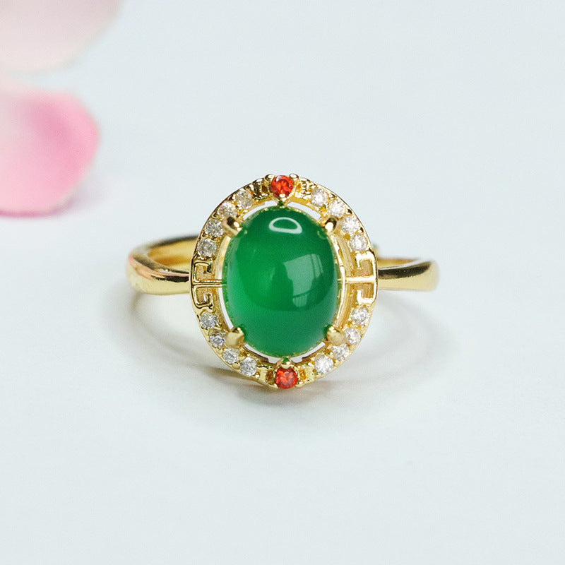 Ice chrysoprase ring red agate finger ring new Chinese style MN4012603