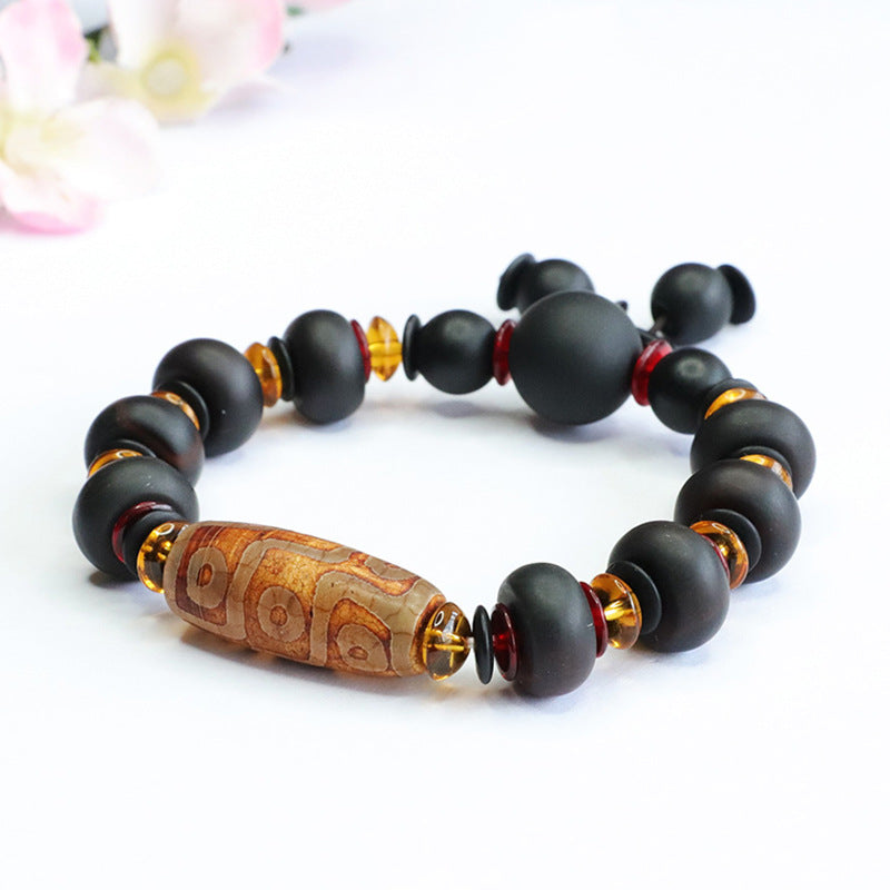 Nine Eyes Dzi Bead Bracelet Frosted Old Agate Bracelet Retro MN3071101