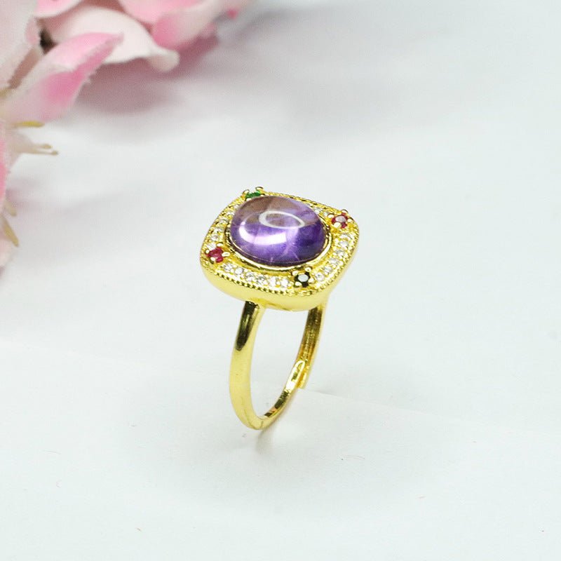 Natural Amethyst Ring Purple Gemstone Ring Ring Jewelry CB3091001 