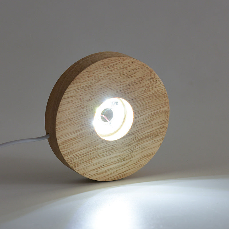 Solid wood luminous crystal ball base LED crystal round wooden USB interface hollow log square lamp holder 