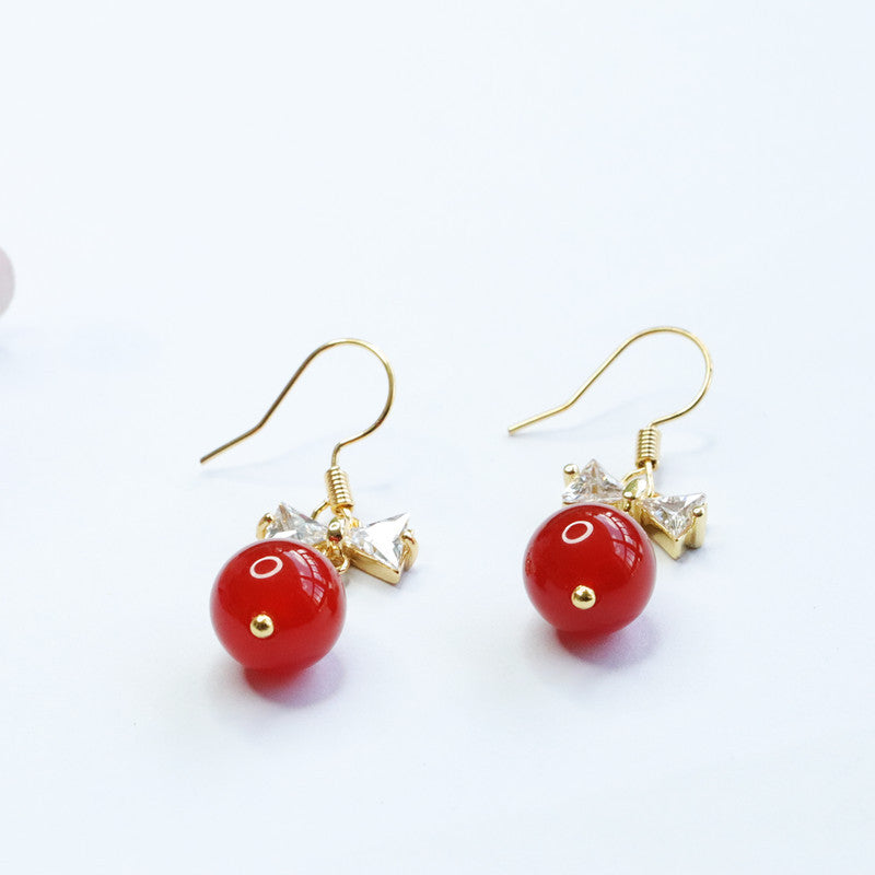 Natural red agate ear hooks chalcedony earrings earrings jewelry supply MN2100301