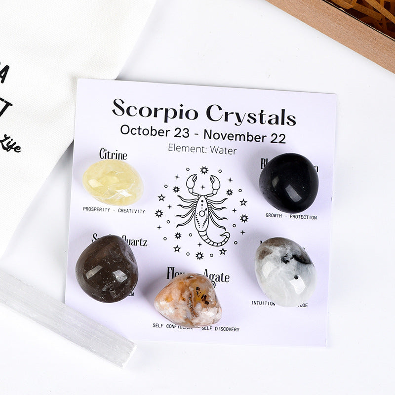 Twelve Constellations Crystal Raw Stone Hot Selling Raw Stone Tumbled Stone Set Festive Gift Indoor Ornament Set Gift Box 