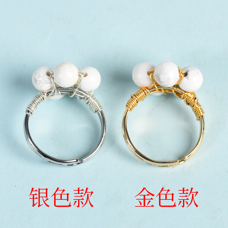 Natural crystal raw stone round beads flower jade ring hand-wound hot-selling jewelry 