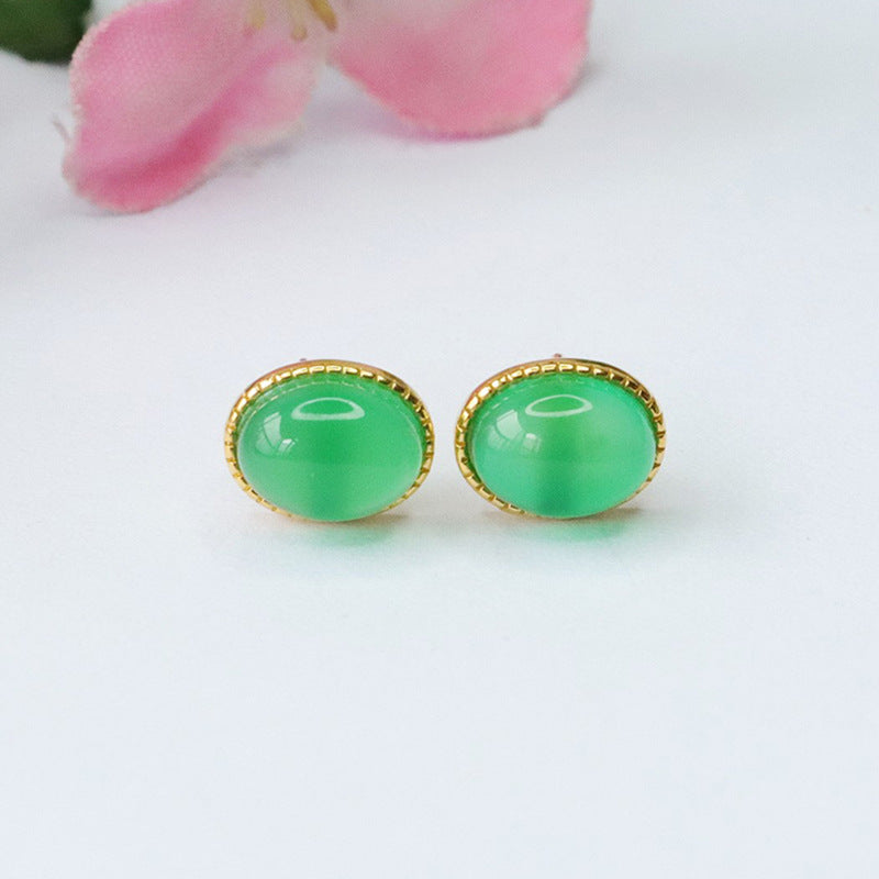 S925 silver set with natural green agate earrings chalcedony earrings jewelry MN3101005