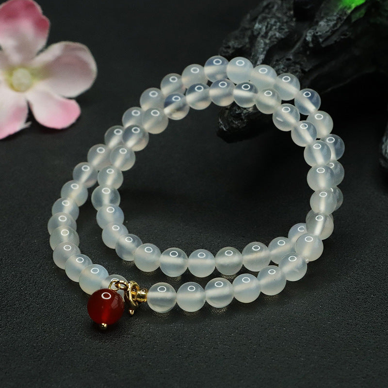 Natural white chalcedony bracelet red agate acacia bean bracelet national trend CB4030901 