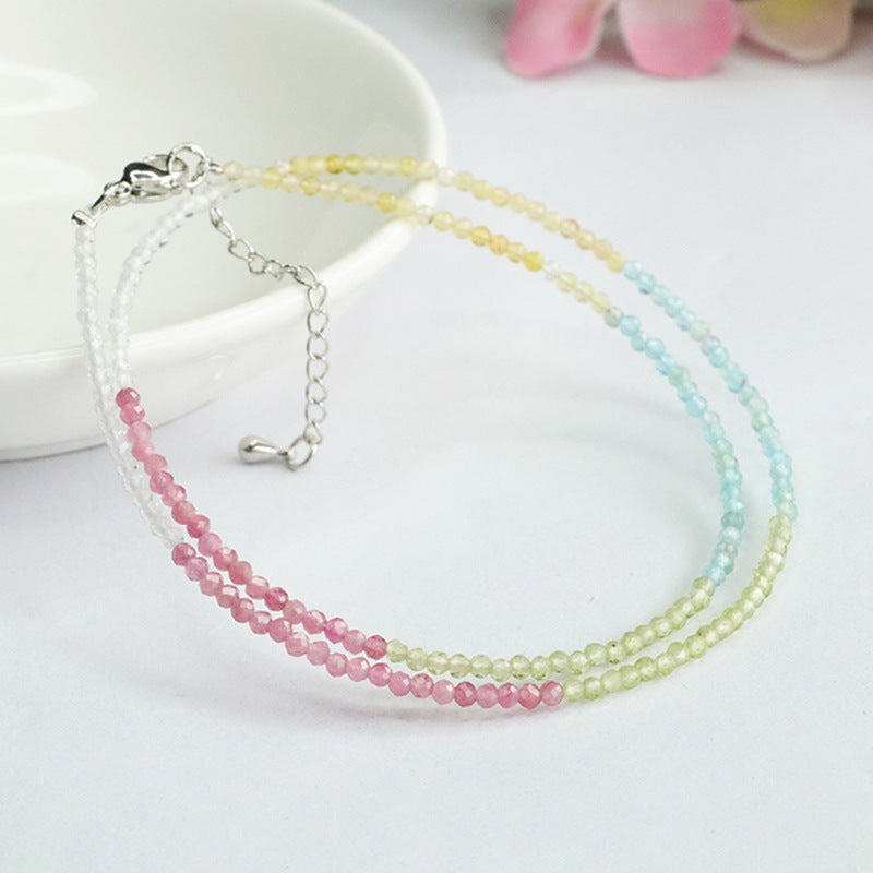 Colorful treasure necklace pink tourmaline yellow opal peridot clavicle chain for women CB3090501 