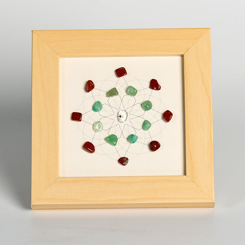 Life-shaped flowers, raw stone crystal photo frame, table, moving to new home, wooden picture frame, home festive ornaments 