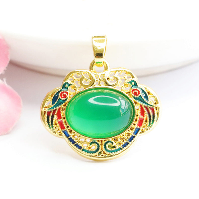 Natural red agate Ruyi pendant enamel green chalcedony necklace national trend MN3110611