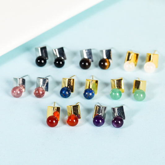 Jewelry natural crystal gravel earrings square round bead earrings temperament personality sweet earrings 