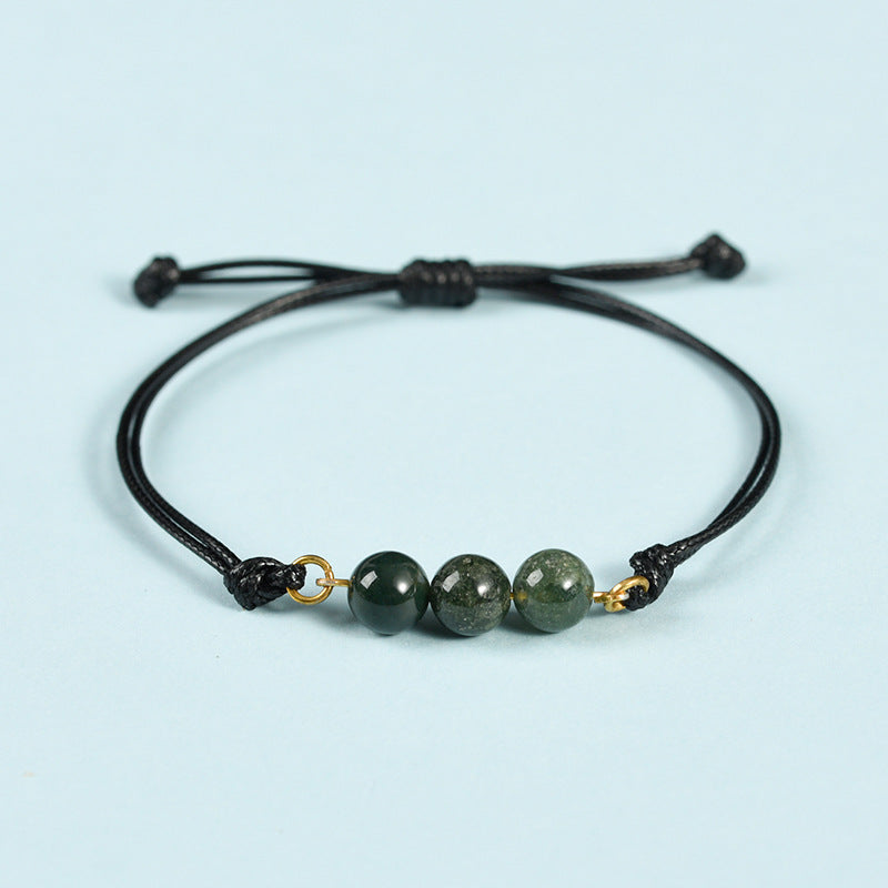 Hot-selling simple black rope Sansheng III bracelet pink crystal tiger eye stone spring design transfer bead bracelet 