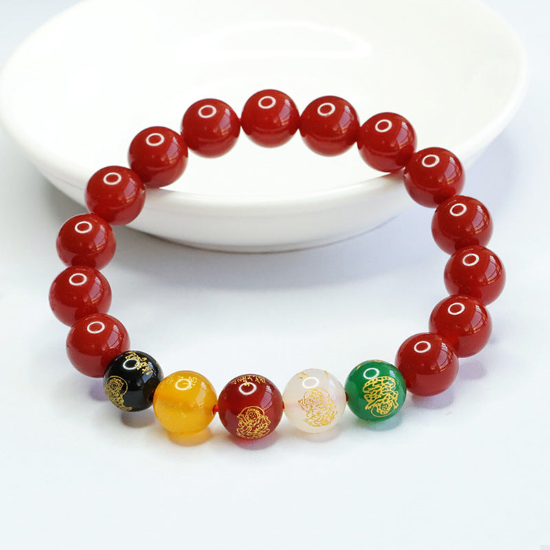 Red Agate Bracelet Five-Way God of Wealth Chalcedony Bracelet Temple Attractions Ornament MN3121204