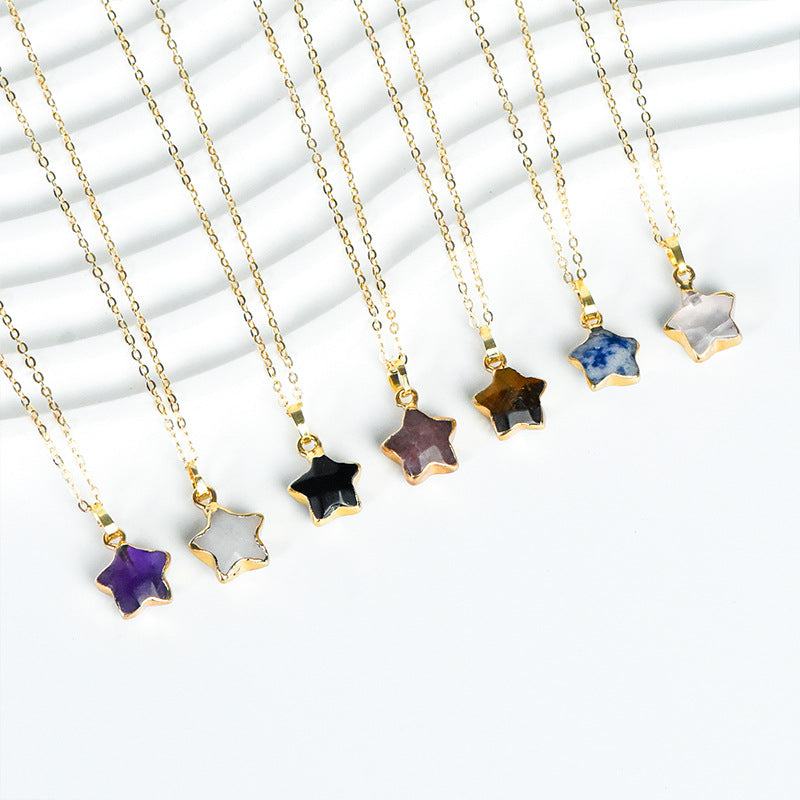 Exquisite natural amethyst star shape gold-plated pendant irregular crystal necklace jewelry accessories 