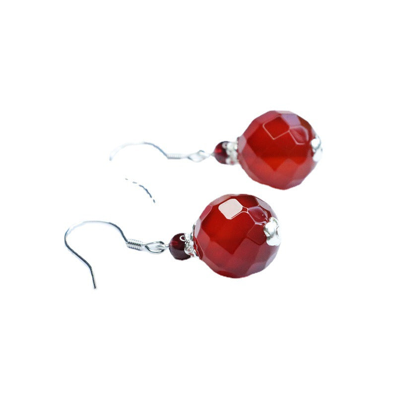 Customized acacia earrings S925 silver natural red agate ear hook chalcedony MN1122602