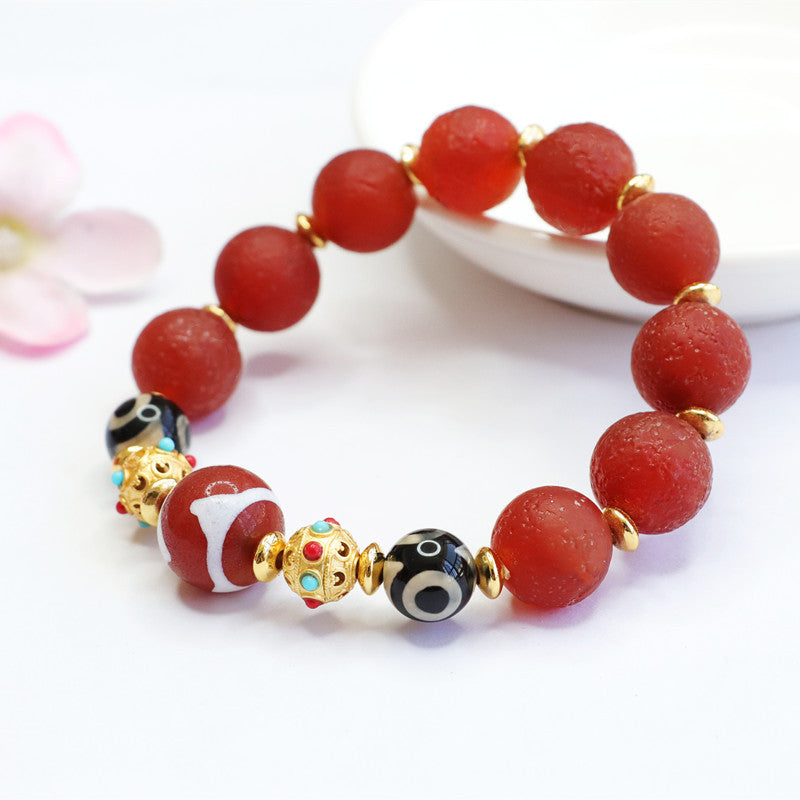 Tiger tooth dzi beads old material red agate bracelet chalcedony bracelet MN2040412