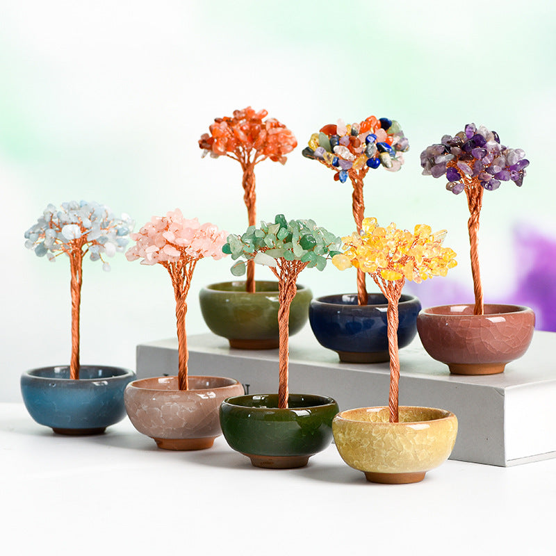 Natural crystal tree gravel ornaments crystal tree home creative office decoration crafts colorful small bowl shape base 