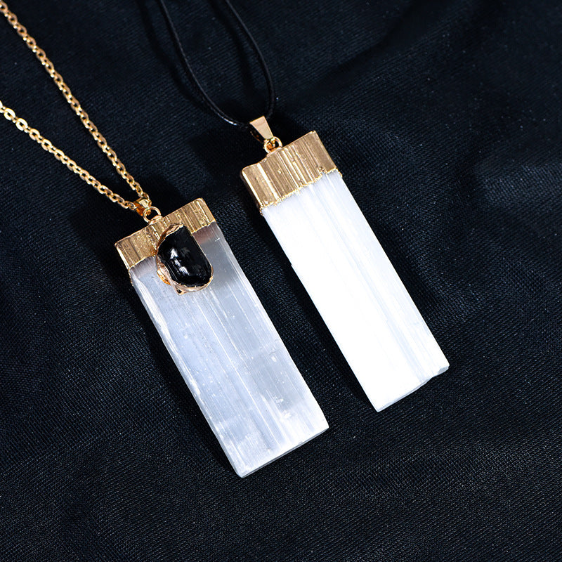 Natural gypsum strip electroplating pendant large quantity spot natural crystal raw stone handmade diy pendant necklace 