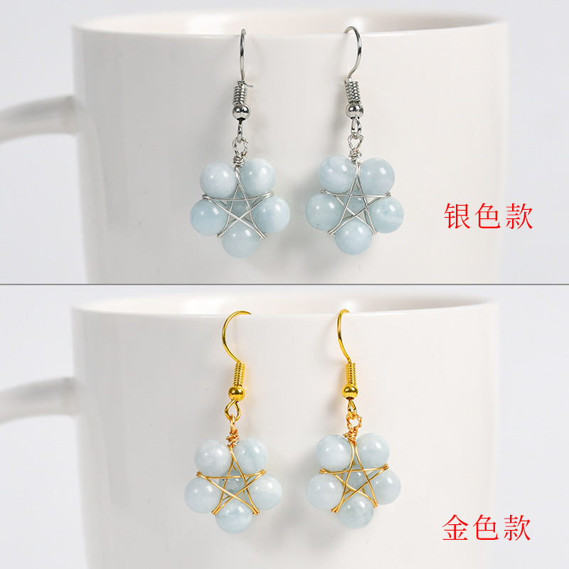 Natural crystal raw stone round beads flower jade earrings hand-wound hot-selling jewelry 