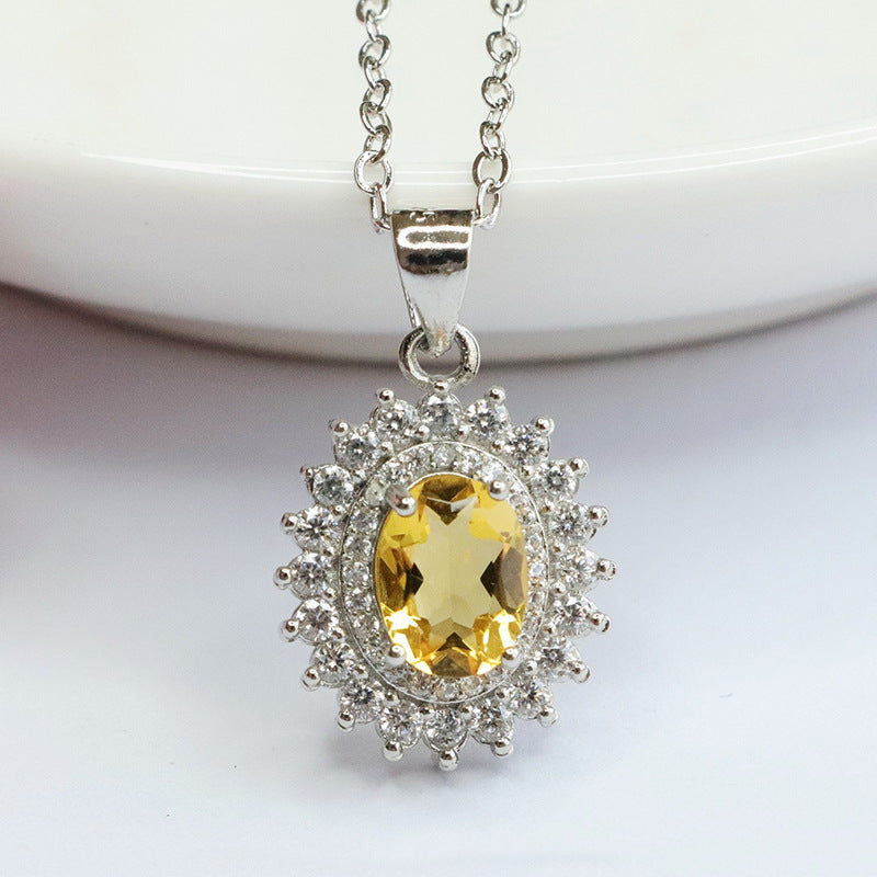 Natural citrine pendant full of diamonds sunflower necklace women's jewelry CB3112308 