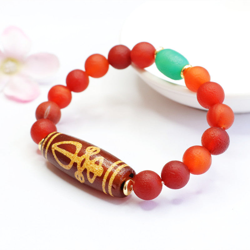 Cross old material Dzi beads red agate bracelet chalcedony bracelet MN2040408