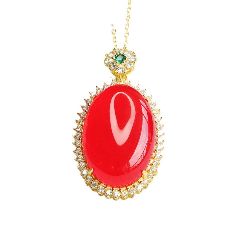 Red agate pendant dove egg chalcedony necklace for women MN3071907