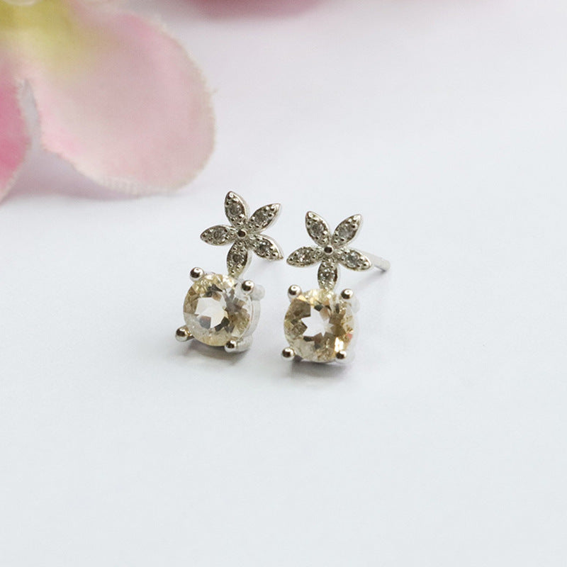 Natural citrine flower earrings S925 silver needle colorful treasure earrings jewelry CB3110303 