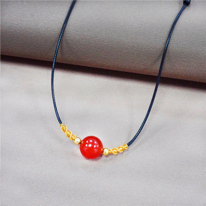 18K Gold Red Agate Bracelet Necklace Acacia Bean Clavicle Pendant Braided Douyin Same Style MN2061101