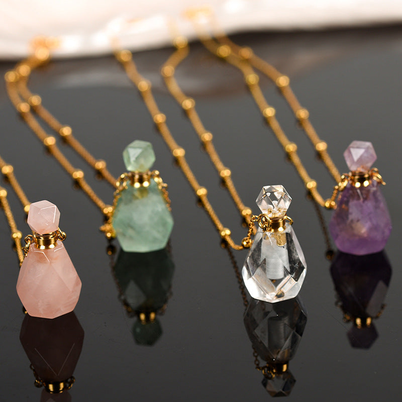 Hot selling new multi-color optional crystal perfume bottle simple personalized necklace pendant 