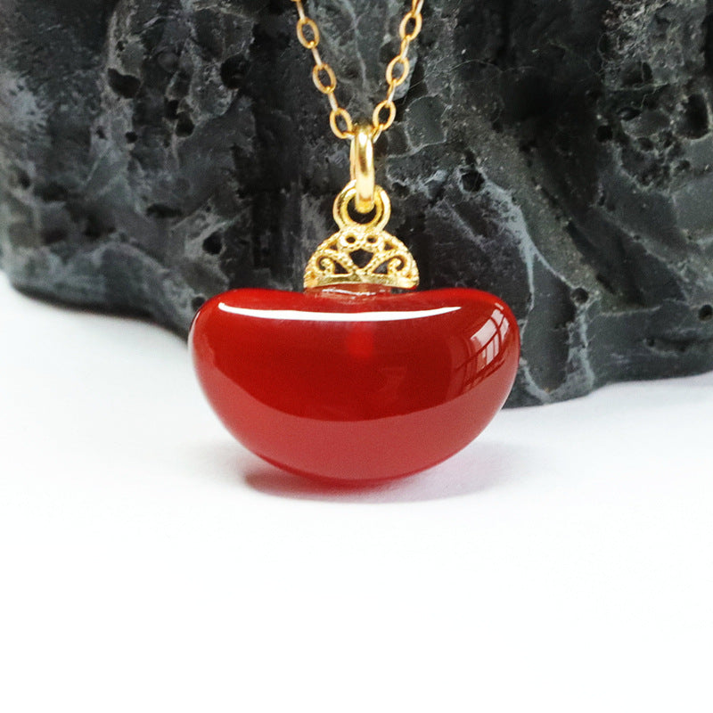 S925 silver inlaid with natural red agate pendant chalcedony ingot jewelry MN2110401