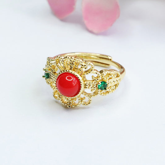 Natural red agate ring imperial chrysoprase ring palace style MN3110602