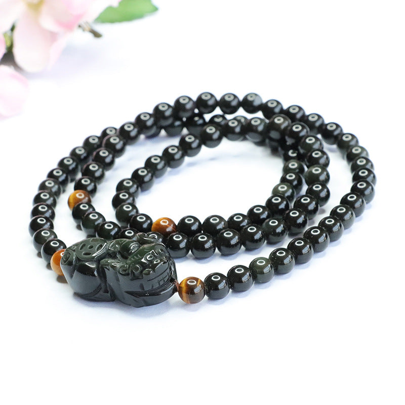 Natural Rainbow Eye Obsidian Pixiu Bracelet Multi-circle Bracelet MN3030209 