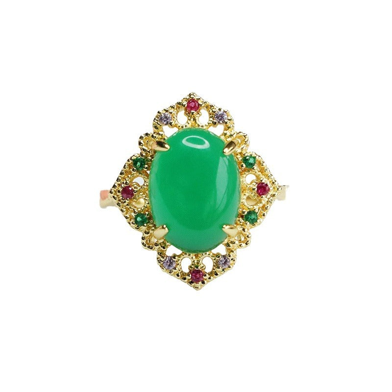 Ice chrysoprase ring red agate ring ring palace style MN4012605