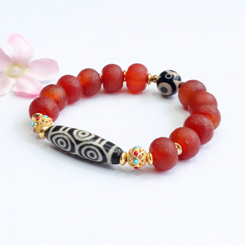 Old material orange peel red agate bracelet dzi beads chalcedony bracelet MN2050504