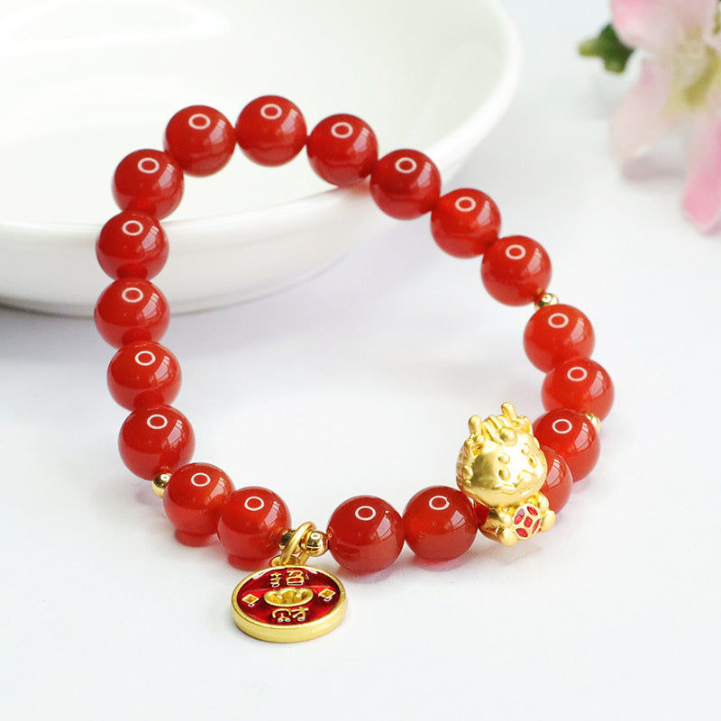 Natural red agate bracelet zodiac year of the dragon bracelet animal year jewelry MN3111606