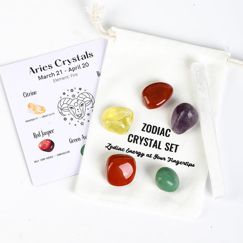 Twelve Constellations Crystal Raw Stone Hot Selling Raw Stone Tumbled Stone Set Festive Gift Indoor Ornament Set Gift Box 