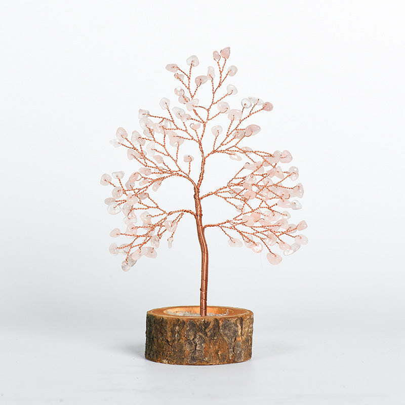 Natural crystal tree gravel solid wood ornaments crystal tree home creative office decoration crafts color modeling base 