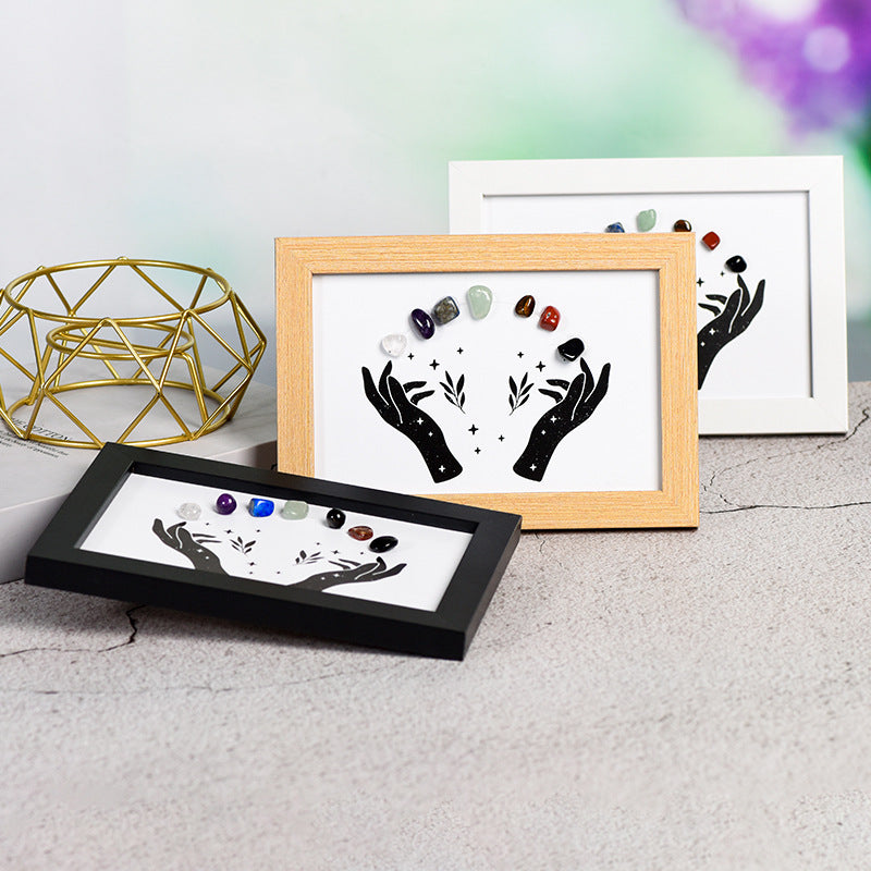 Hands Colorful Raw Stone Crystal Wooden Picture Frame Placement for Moving to a New Home Wooden Picture Frame Home Furnishings 