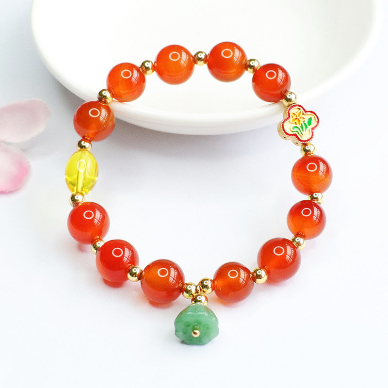 Natural red agate bracelet lotus tassel chalcedony DIY bracelet colorful treasure MN2052402