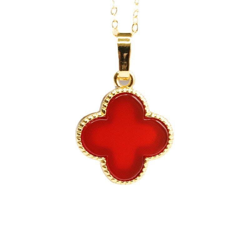 Natural red agate four-leaf clover bezel inlaid chalcedony pendant jewelry 2033010