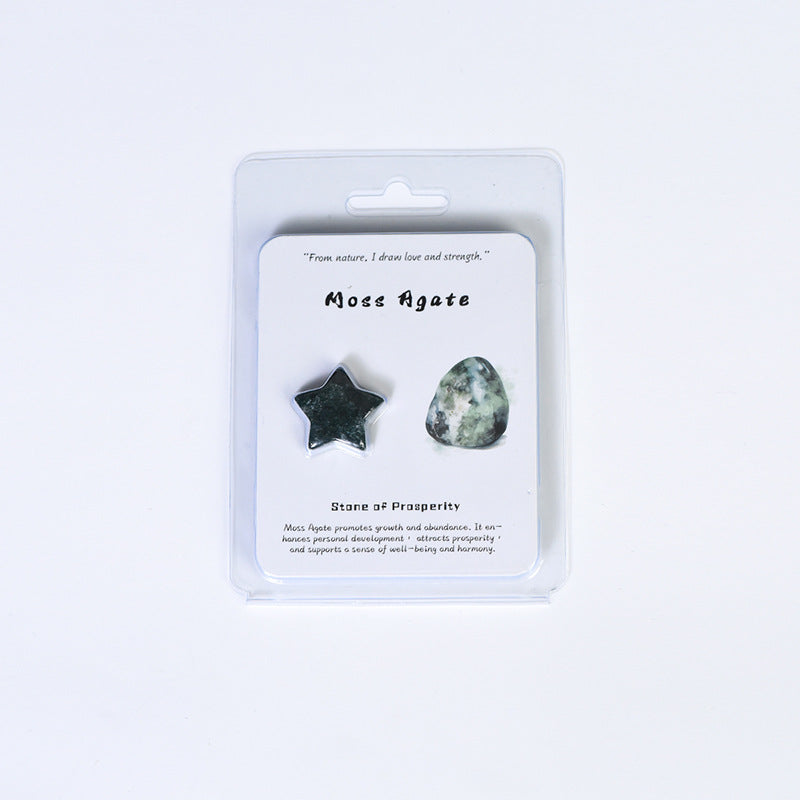 Wholesale natural crystal love star moon shape ore card set mineral mark box wishing bottle children's gift 