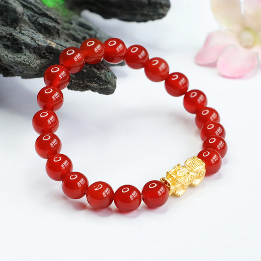 Natural red agate bracelet silver Pixiu bracelet chalcedony jewelry MN2070102