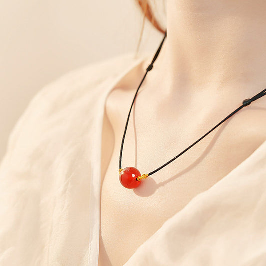 Acacia bean red agate necklace bracelet Xiaohongshu Douyin same style bracelet braided clavicle MN2061207