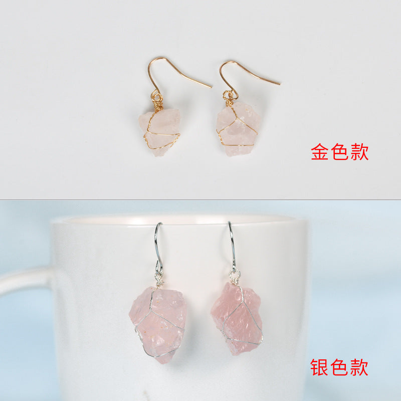 Hot selling natural crystal mixed irregular raw stone earrings creative simple women's handmade earrings 