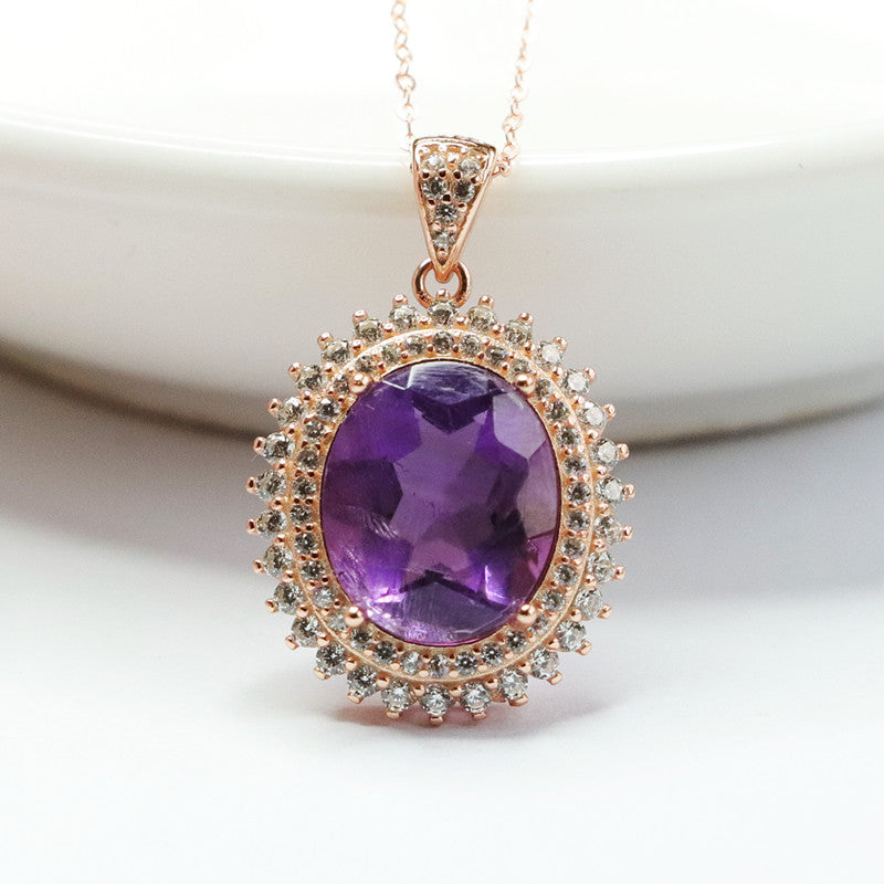 S925 silver inlaid with natural amethyst pendant Brazilian colored treasure jewelry CB2110608 