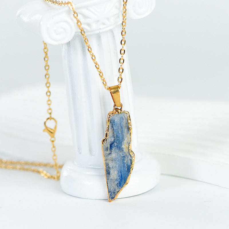 Exquisite and simple natural kyanite rough stone gold-plated pendant irregular crystal necklace jewelry accessories 