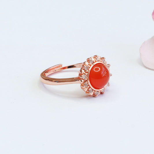 Natural salt source agate ring sun style jewelry MN2041107