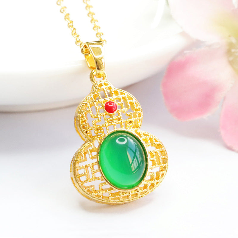 Natural chrysoprase gourd pendant hollow red agate necklace ethnic style MN3110608